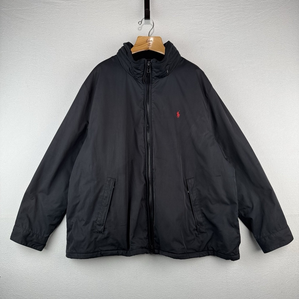 Vtg Polo Ralph Lauren Harrington Jacket Mens 3XB Black Stowaway Hood *Read